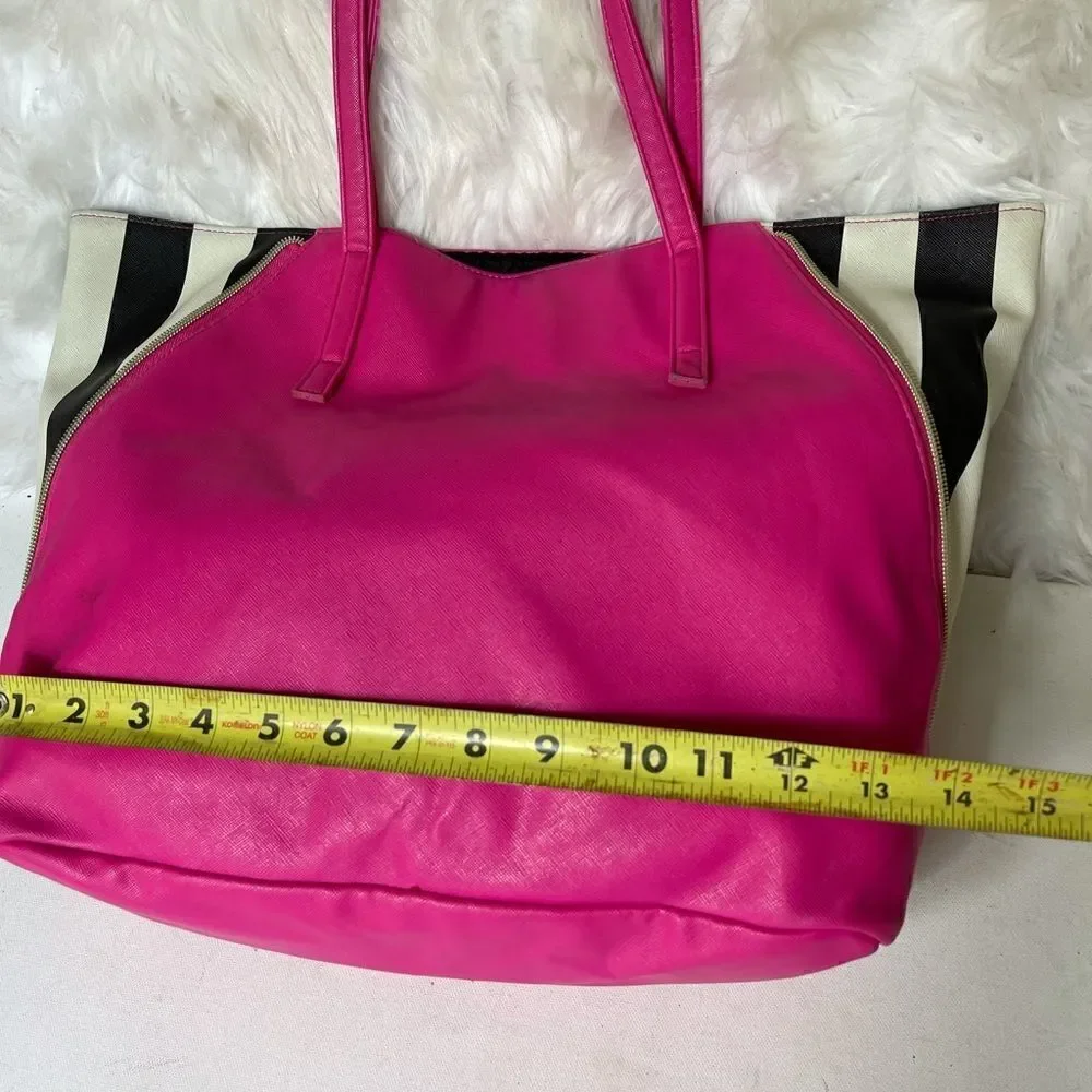 Juicy Couture hot pink & black &white tripes tote.